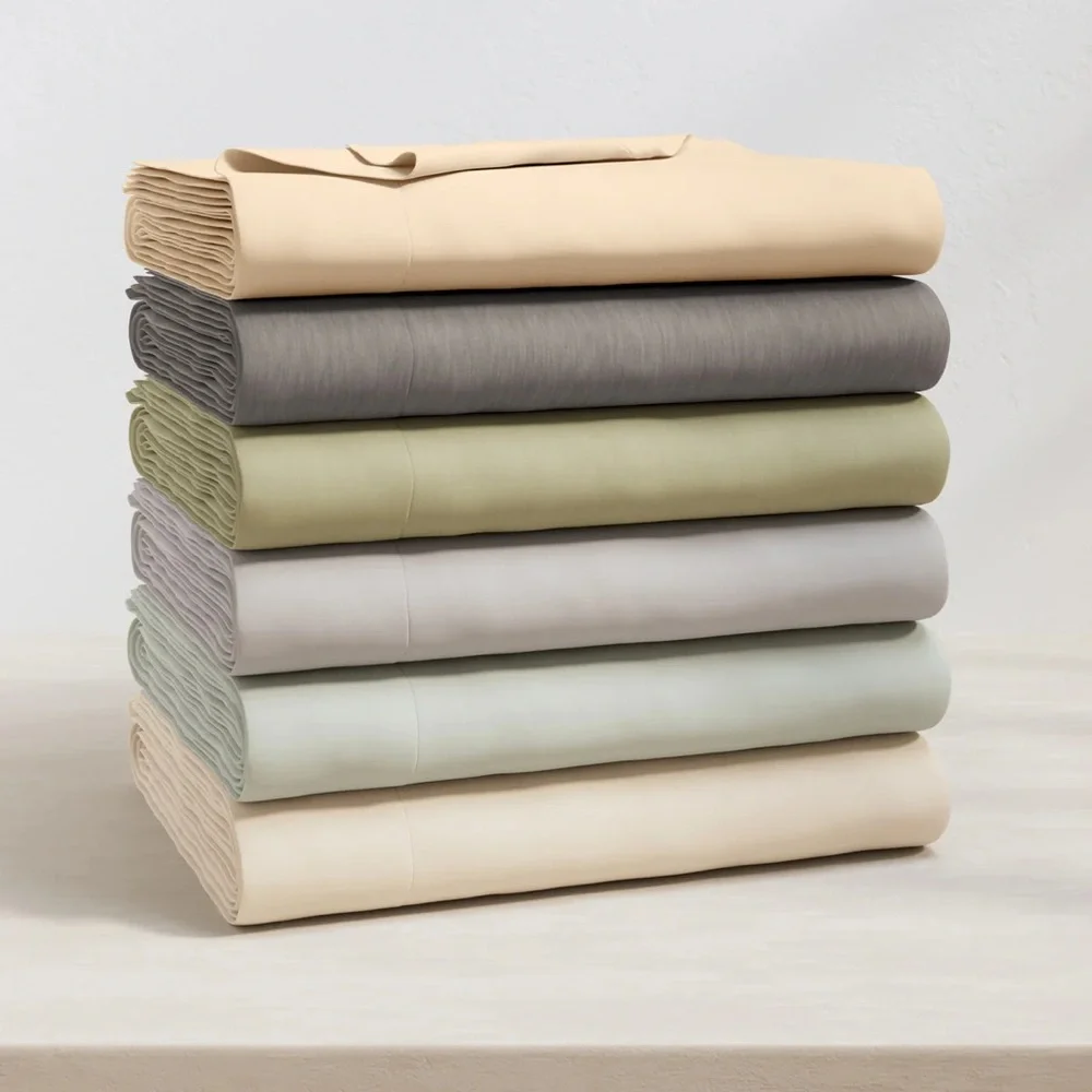Cotton Heathered Melange Jersey Knit Bed Sheet Set, Queen, Green